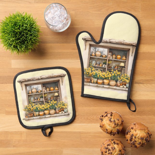 Italian Spring Clipart Oven Mitt & Pot Holder Set (Top Down)