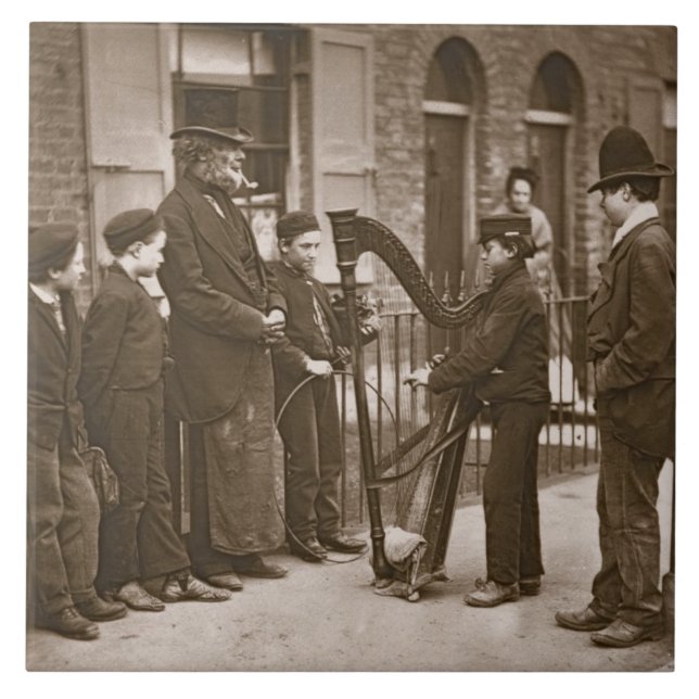 Italian Street Musicians, from 'Street Life in Lon Ceramic Tile (Front)