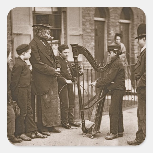 Italian Street Musicians, from 'Street Life in Lon Square Sticker (Front)