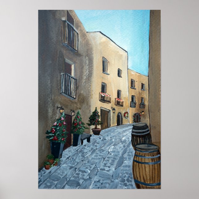 Italian street on Christmas | Sicily, Mediaeval Poster (Front)