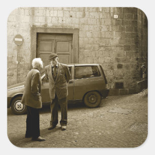 Italian street scene in sepia square sticker