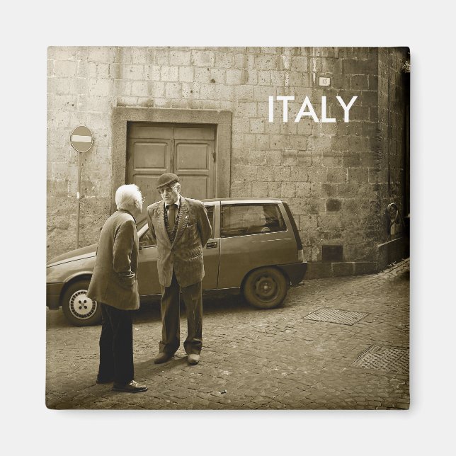 Italian street scene square magnet with text Italy (Front)