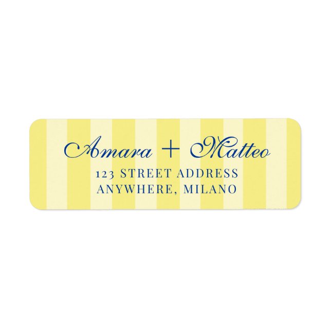 Italian Striped Blue Yellow Wedding Return Address Label (Front)