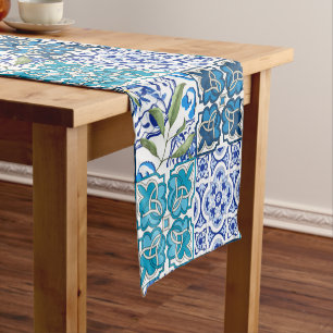Italian style ,blue tiles short table runner