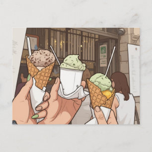 Italian style gelato in waffle postcard