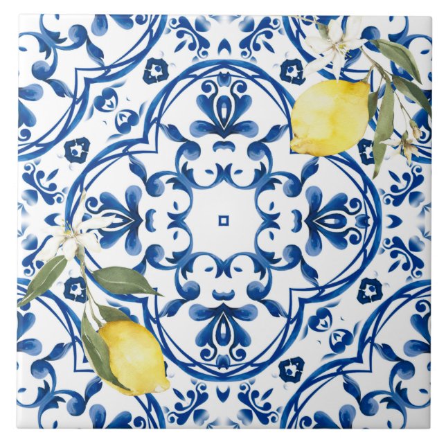 Italian style,mediterranean,majolica,lemon, ceramic tile (Front)