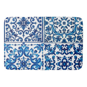 Italian style,Mediterranean,mosaic,blue, Bath Mat
