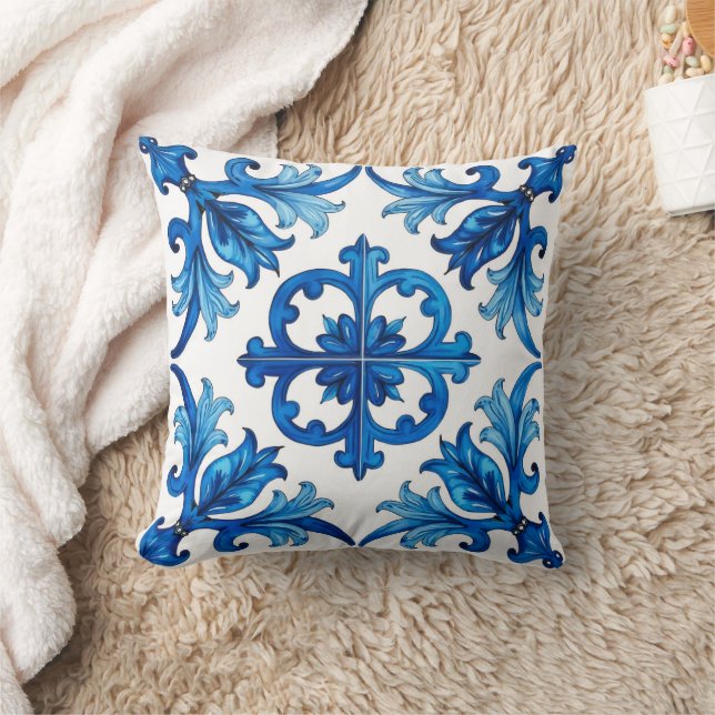 Italian style,Mediterranean,mosaic,blue, Cushion (Blanket)