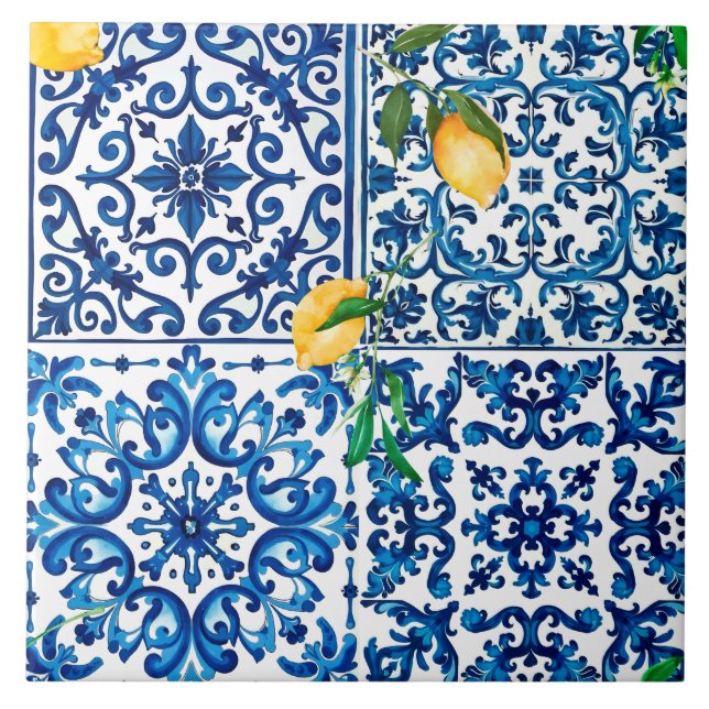 Italian style,Mediterranean,mosaic,blue,lemon, Ceramic Tile (Front)