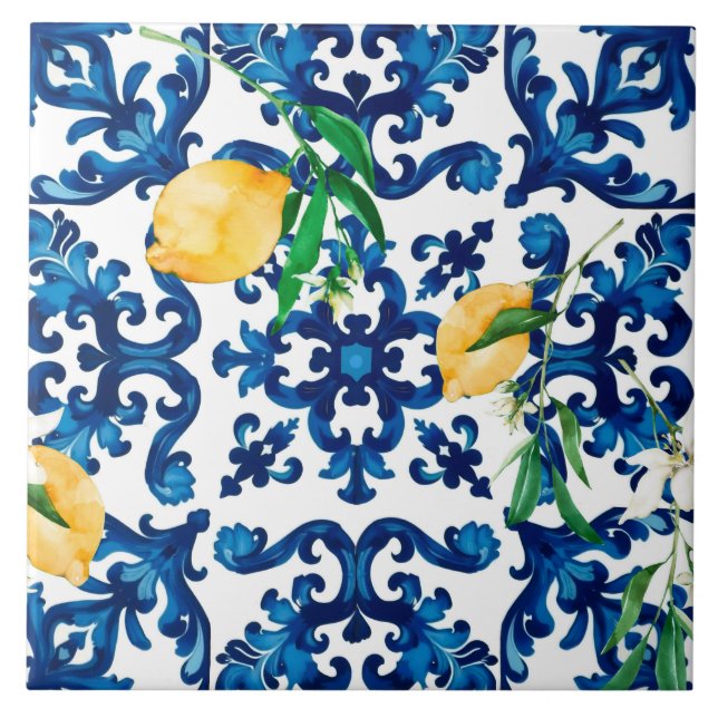 Italian style,Mediterranean,mosaic,blue,lemon, Ceramic Tile (Front)