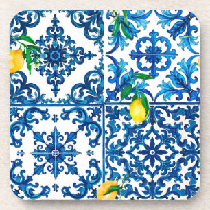 Italian style,Mediterranean,mosaic,blue,lemon, Coaster