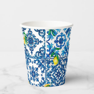Italian style,Mediterranean,mosaic,blue,lemon, Paper Cups