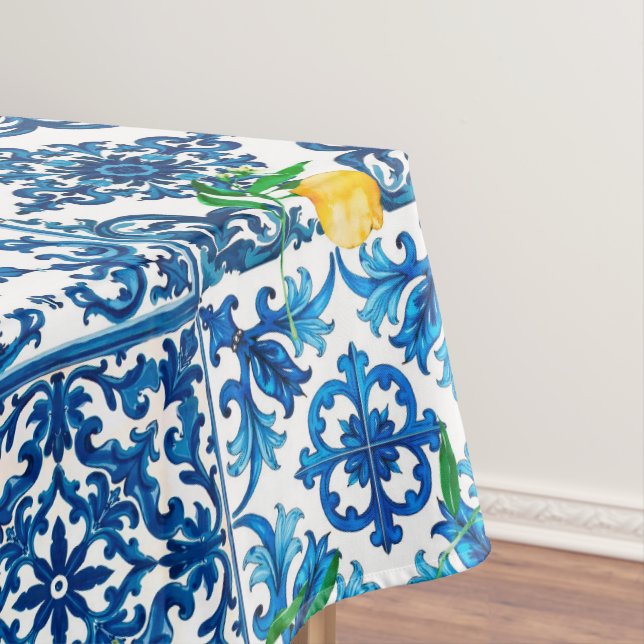Italian style,Mediterranean,mosaic,blue,lemon, Tablecloth (In Situ)