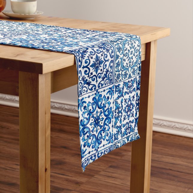 Italian style,Mediterranean,mosaic,blue, Medium Table Runner (In Situ)
