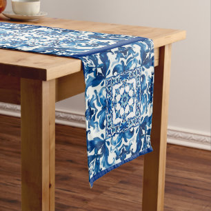 Italian style,Mediterranean,mosaic,blue, Medium Table Runner