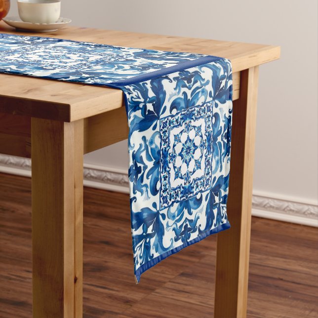 Italian style,Mediterranean,mosaic,blue, Medium Table Runner (In Situ)