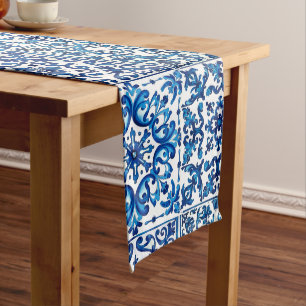 Italian style,Mediterranean,mosaic,blue, Medium Table Runner