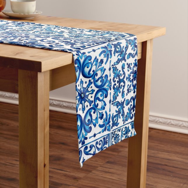 Italian style,Mediterranean,mosaic,blue, Medium Table Runner (In Situ)