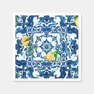 Italian style,Mediterranean,mosaic,blue, Napkin