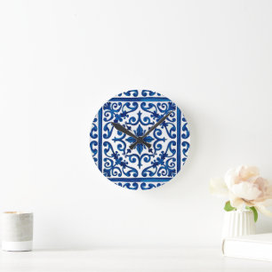 Italian style,Mediterranean,mosaic,blue, Round Clock