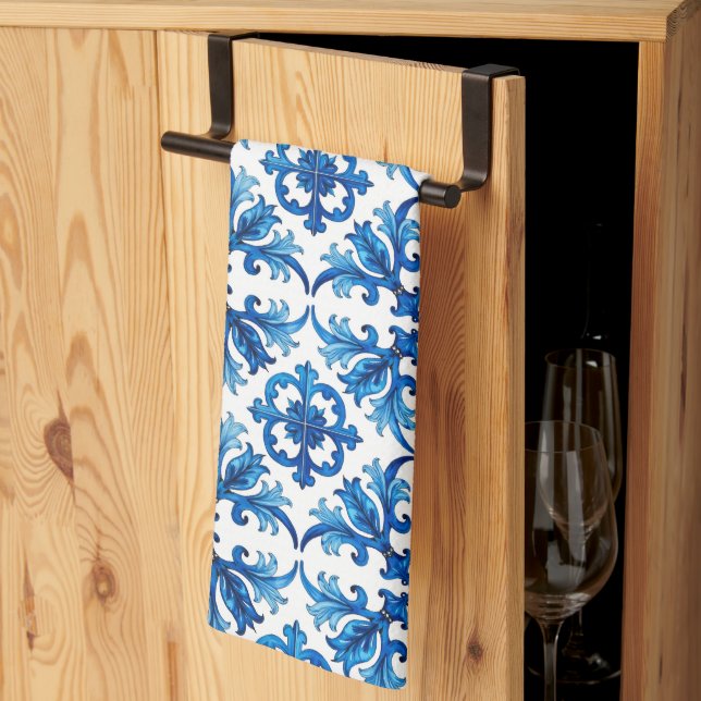 Italian style,Mediterranean,mosaic,blue, Tea Towel (Thirds Fold)