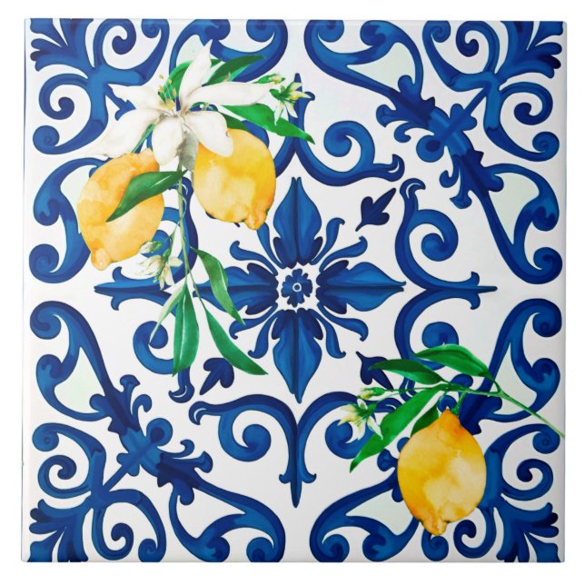 Italian style,mosaic,blue,lemon, ceramic tile (Front)
