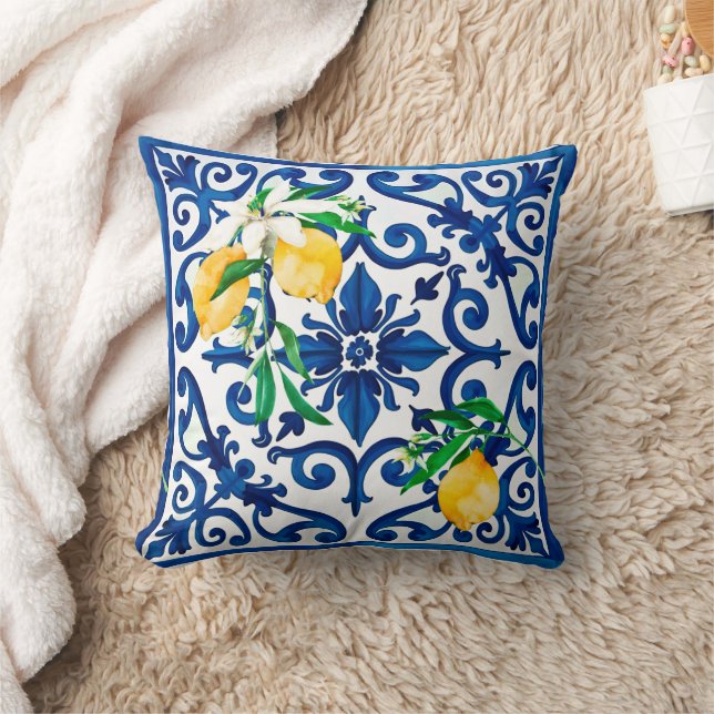 Italian style,mosaic,blue,lemon, cushion (Blanket)