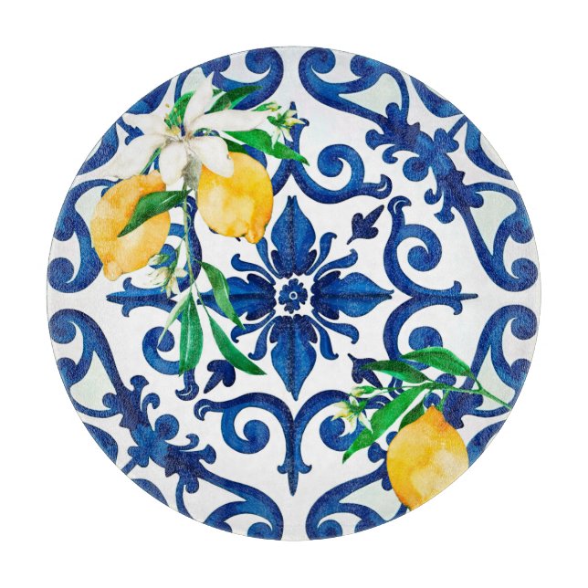 Italian style,mosaic,blue,lemon, cutting board (Front)