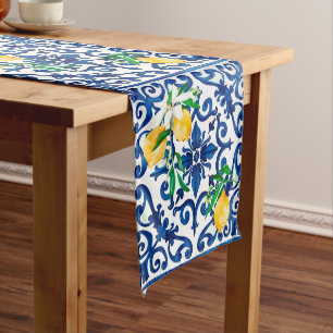 Italian style,mosaic,blue,lemon, medium table runner