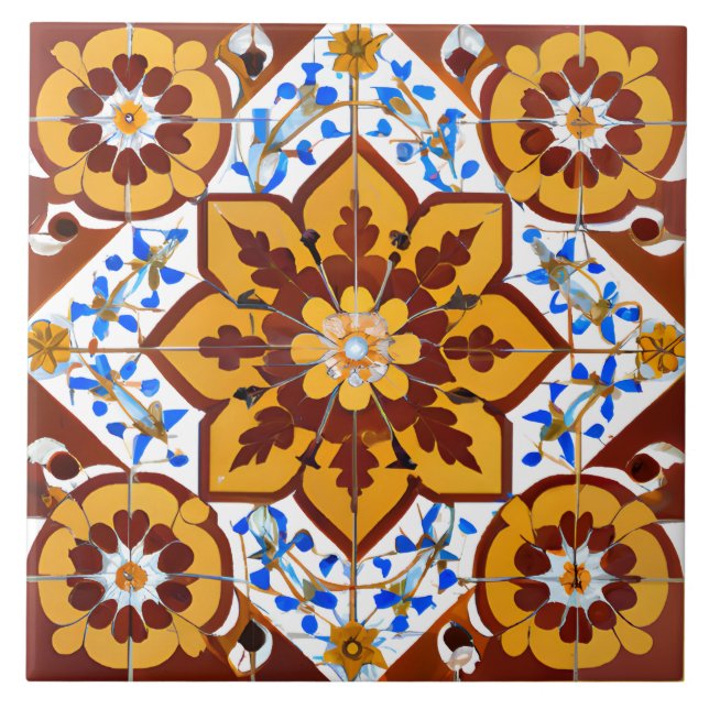 Italian Style Simulated Mosaic Red and Gold Ceramic Tile (Front)