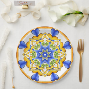 Italian style,tiles,majolica All-Over Print Paper Plate