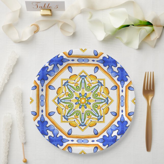 Italian style,tiles,majolica All-Over Print Paper Plate (Wedding)