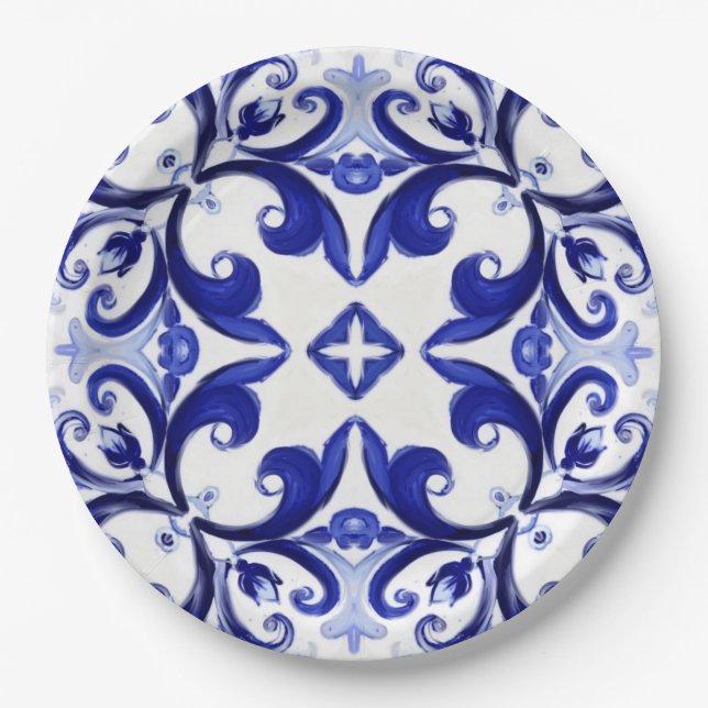 Italian style,tiles,majolica All-Over Print Paper Plate (Front)