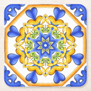Italian style,tiles,majolica All-Over Print Square Paper Coaster