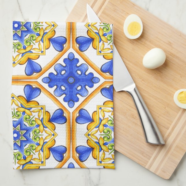 Italian style,tiles,majolica All-Over Print Tea Towel (Quarter Fold)