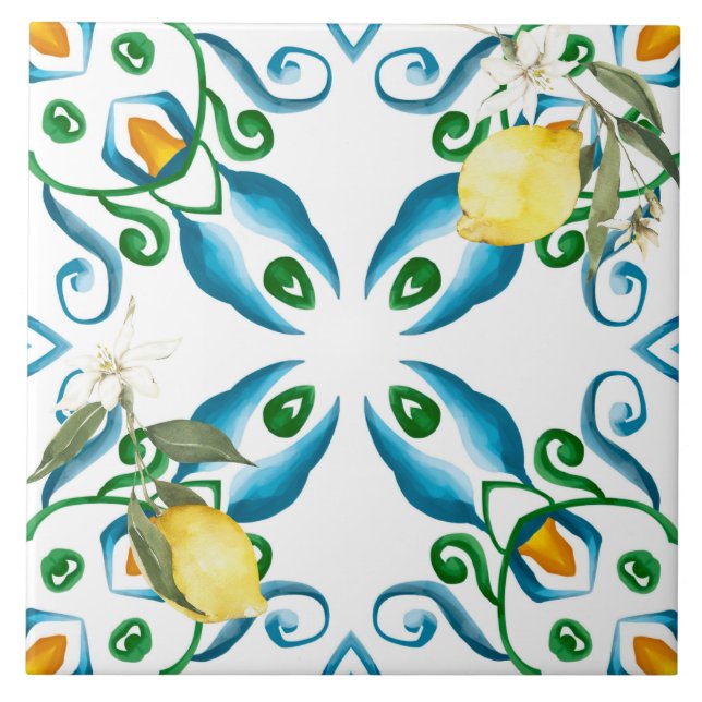 Italian style,tiles,majolica,lemon ,All-Over Print Ceramic Tile (Front)