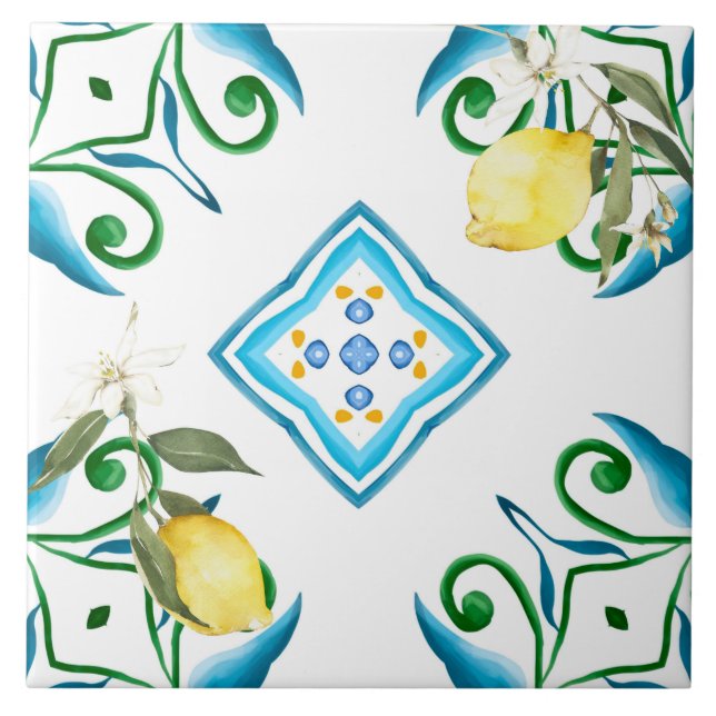 Italian style,tiles,majolica,lemon ,All-Over Print Ceramic Tile (Front)