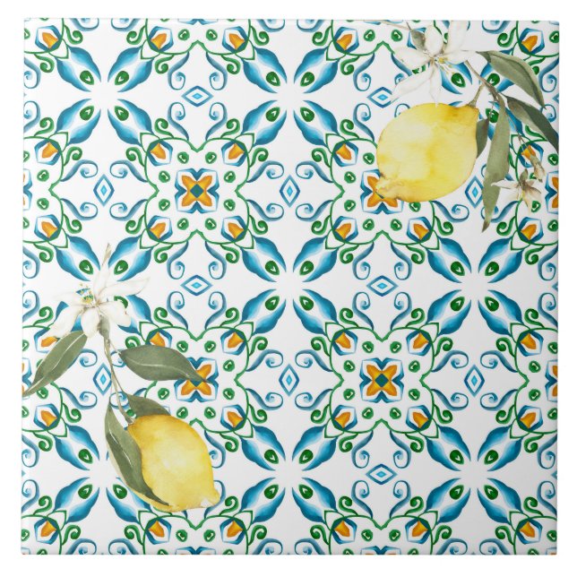 Italian style,tiles,majolica,lemon ,All-Over Print Ceramic Tile (Front)