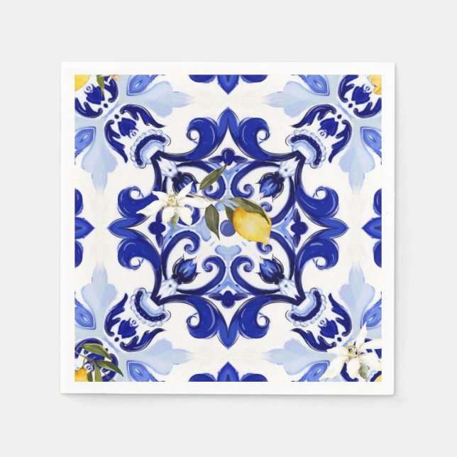 Italian style,tiles,majolica,lemon ,All-Over Print Napkin (Front)