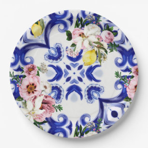Italian style,tiles,majolica,lemon All-Over Print Paper Plate