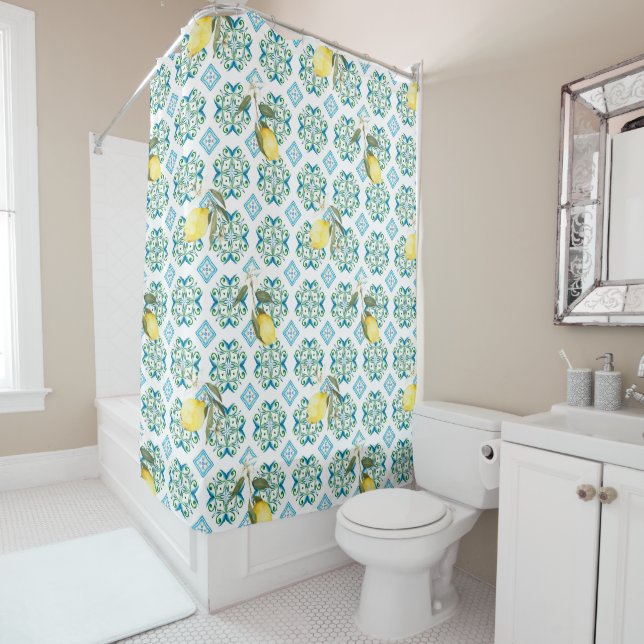 Italian style,tiles,majolica,lemon ,All-Over Print Shower Curtain (In Situ)
