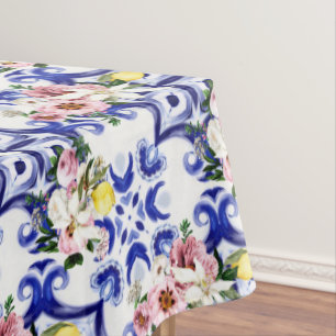 Italian style,tiles,majolica,lemon All-Over Print Tablecloth