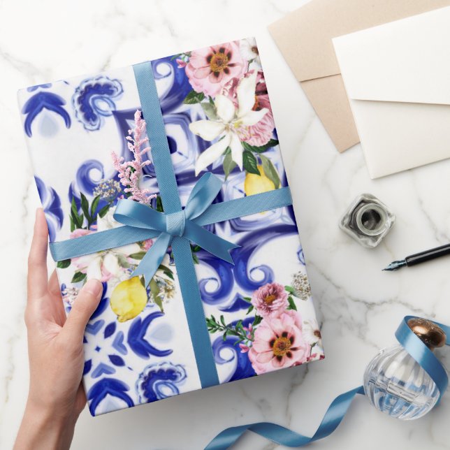 Italian style,tiles,majolica,lemon All-Over Print Wrapping Paper (Gifting)