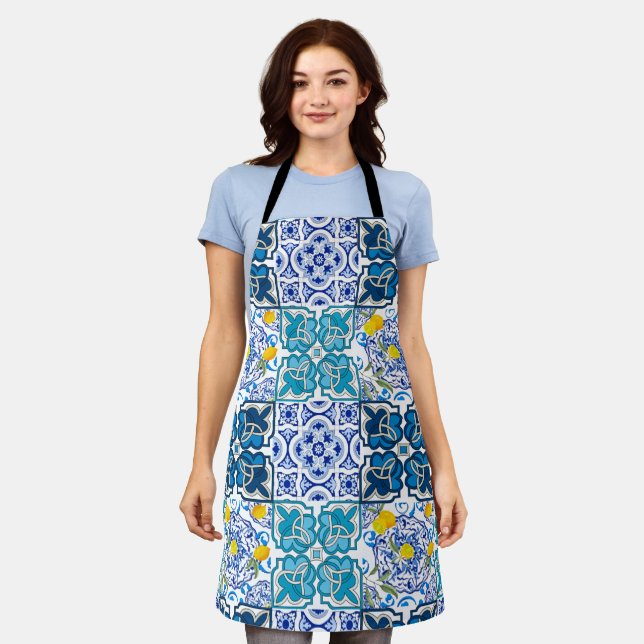 Italian style  ,vibrant  ceramic tile apron (Worn)