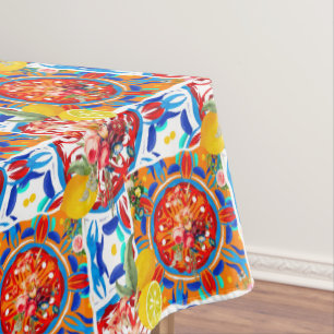 Italian,summer,citrus,floral motifs    tablecloth