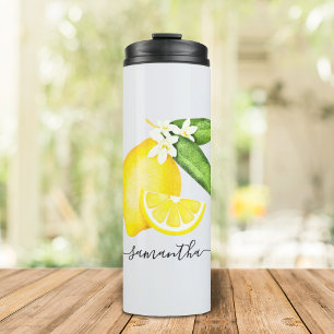 Italian Summer Citrus Lemon Monogram Thermal Tumbler