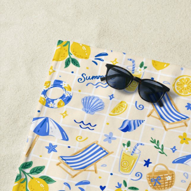 Italian Summer Lemon Beach Pattern Towel (In Situ)