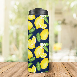 Italian Summer Lemon Monogram Navy Blue Thermal Tumbler