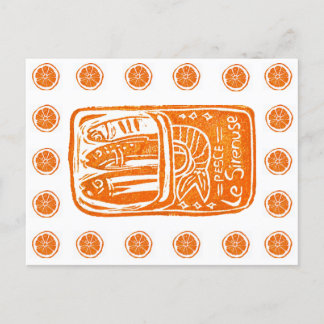 Italian Summer Linocut Design - Tinned Sardines Postcard