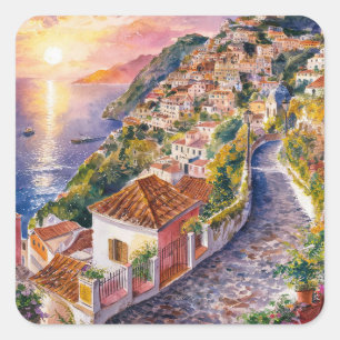 italian summer ,Positano,Italy Amalfi Coast Sunset Square Sticker